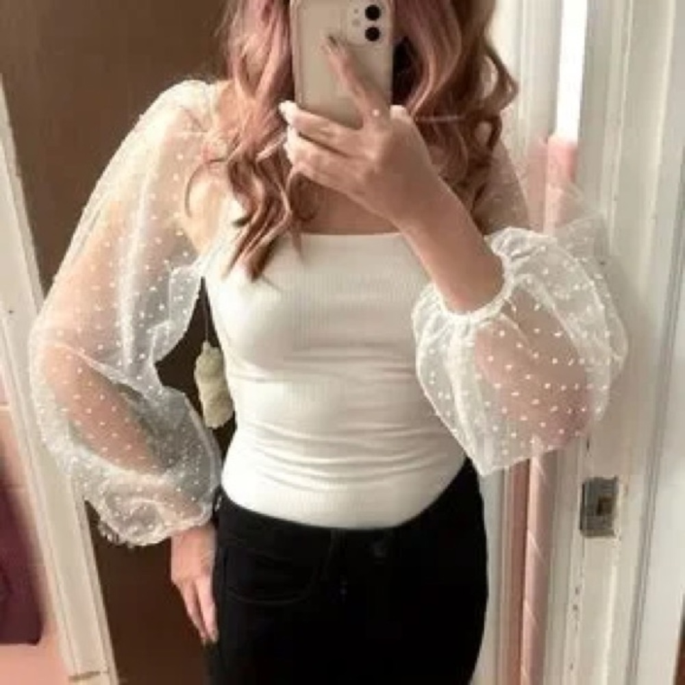Altar'd State White Top with Sheer Sleeves for Bachelorettes!